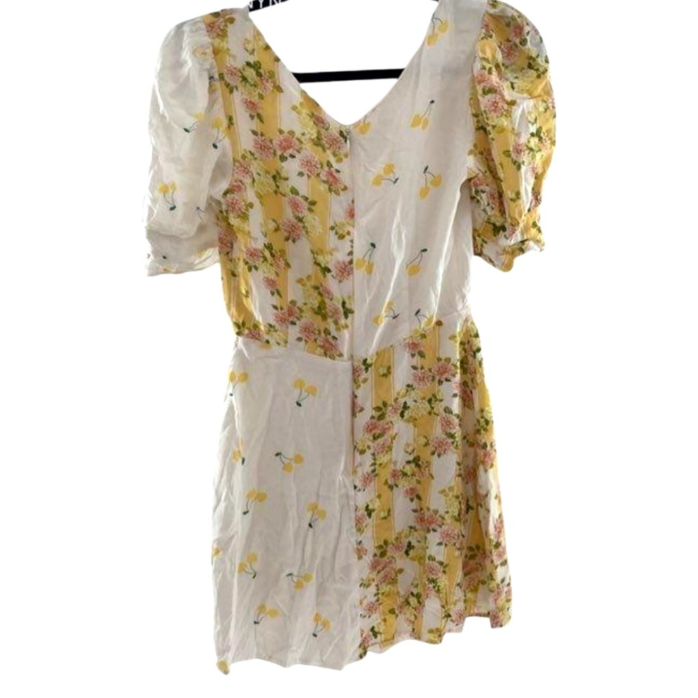 For Love & Lemons Savannah Wrap Mini Dress in Buttercreme Floral Puff Sleeve, S - Picture 7 of 15